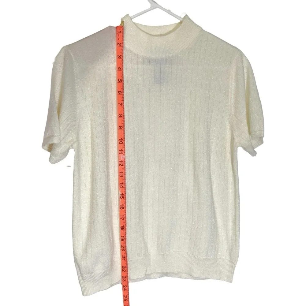 Sag Harbor Small Cream Knit Mock Neck Sweater Shimmer Ribbed Vintage Style - Picture 7 of 7
